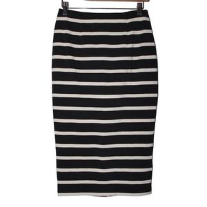Womens J. Crew Knit Pencil Skirt L7578 Black White Stripe Long Midi Skirt Size 2